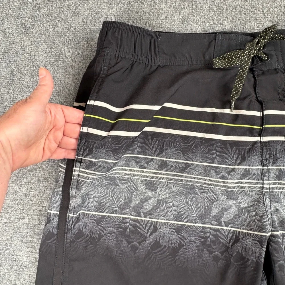Projek Raw Swim Trunks Mens XL‎ Black Gray Ombre Floral Stripe Board Shorts